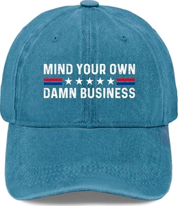 Men's Baseball Hat - Mind Your Own Damn Business Hat for Men - Blue/Cyan Blue - Picture 1 of 5