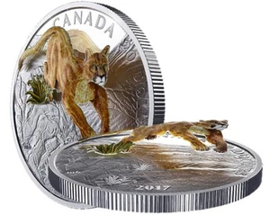 Canada - 2017 'Leaping Cougar - 3D' Colorized with 3D Proof $20 Pure Silver Coin - Picture 1 of 1