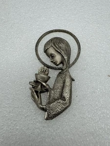 Vintage Zinn Metall betende Frau Engel Medaillon Ornament - Bild 1 von 5