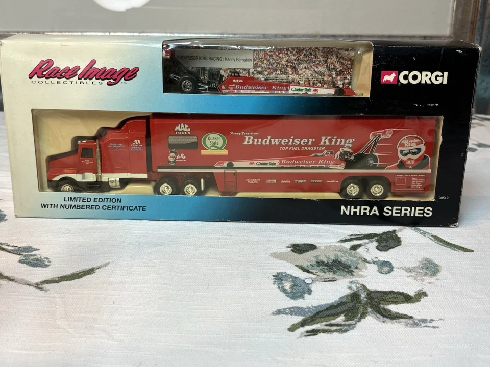 CORGI RACE IMAGE NHRA KENNY BERNSTEIN BUDWEISER DRAGSTER & TRANSPORTER 1/64  Foto 1 de 1
