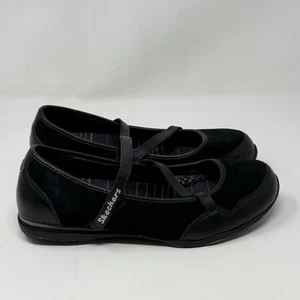 Skechers Bikers Mary Jane Shoes Womens 6.5 Extra Wide Fit Black Leather Suede - Picture 1 of 16