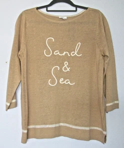 NWT J. Jill Womens sz M Linen Sweater Top Sand & Sea Tan White Beach New - Picture 1 of 15