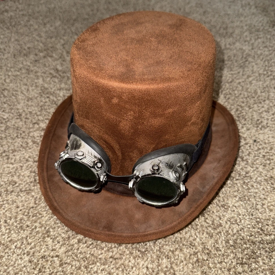 Sombrero de copa Steampunk marrón con banda y gafas extraíbles cosplay aprox 21,5"" Foto 1 de 4