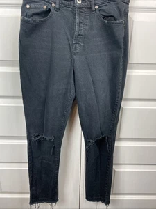 Pistola Jeans Bottone Dritto Fly Distressed Nero Taglia 28 Donna - Foto 1 di 8