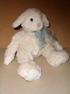 12'' GUND Plush Stuffed Bean Bag White LAMBLY Lamb Sheep w/ Blue Ribbon #36029 - Picture 1 of 4