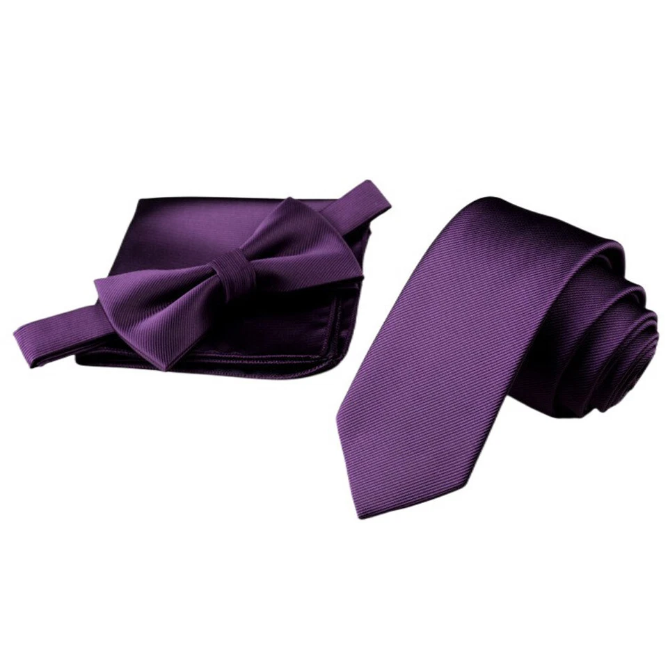 Hombres Corbata Sólida Pajarita Pañuelo Bolsillo Cuadrado Boda Fiesta Conjunto de Negocios Foto 1 de 1