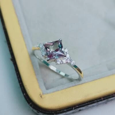 Anello quadrato alessandrite, anello in argento sterling 925, anello alessand... - Immagine 1 di 4