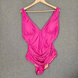 J Crew Ruched V Neck One Piece Swimsuit Plus Size 18 Plunged Neckline Modest NWT - Picture 1 of 7