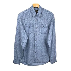 Dukes Bark Mens Medium Blue Western Shirt Long Sleeve Button Up Pearl Snaps - Picture 1 of 10