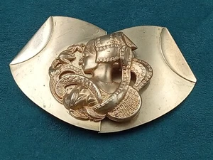 Old Elaborate raised design Maiden Theme Brass Two Piece Buckle: 3.25" x 2.5" - Picture 1 of 5