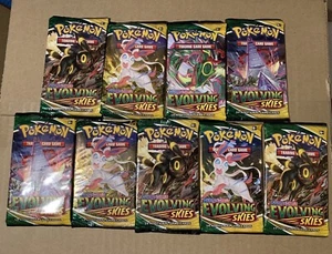9x Pokemon SWSH Evolving Skies Booster Pack Lot Factory Sealed Unweighed 1/4 Box - Picture 1 of 3