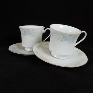 Juego de 2 tazas China Garden Prestige con patas platillo de 3" de alto 6" de diámetro rosas platino - Imagen 1 de 12