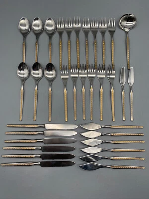 KLEEBLATT BESTECK SILBER GOLD 18/8 GERMANY 34 Teilig 1970e GABELN MESSER LÖFFEL - Bild 1 von 4