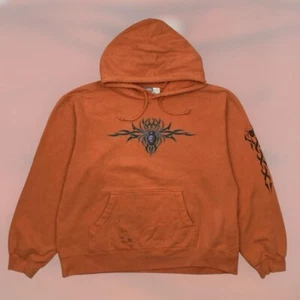 VTG 90s Y2K Utility Black Widow Pullover Hoodie Sweatshirt Adult M Orange Faded - Picture 1 of 6