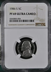  1986  Proof Nickel  NGC  Jefferson Nickel  5c S  PF69 Ultra Cameo Bx26 - Picture 1 of 1