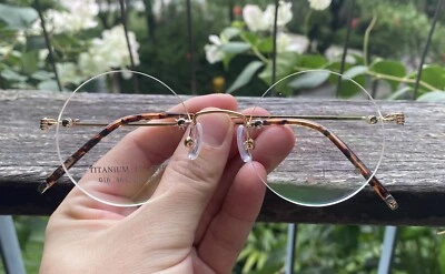 Titanium Round glasses Steve Jobs Gold Glasses men's rimless round eyeglasses - Image 1 of 4