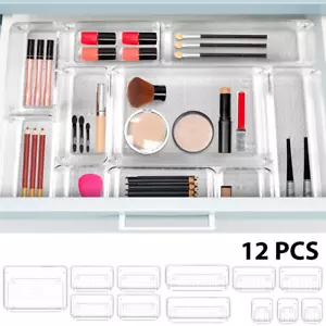 12-teiliger Schubladen Organizer Schreibtisch Organizer transparent in 4 Größen - Bild 1 von 12