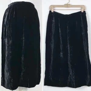 Vintage 28" Waist Skirt I.Magnin Valentino Boutique Black Velvet Slit Pleated  - Picture 1 of 9