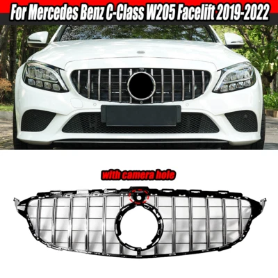 GT Style Chrome Front Bumper Grille For Mercedes-Benz C200 C300 C43 AMG 19-2022 - Image 1 of 4