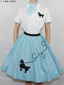 NEU 6-TEILIG HELLBLAU 50er PUDEL ROCK OUTFIT ERWACHSENE GRÖSSE LARGE TAILLE 35"-42" L25" - Bild 1 von 5