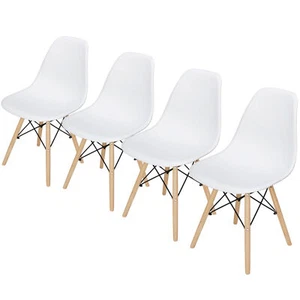 Set of 4 Dining Chairs Modern Style Plastic Chairs for Kitchen Bedroom White Coz - Picture 1 of 12