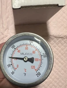 Miljoco Temperature Gauge, Bi Metal With Well (1/2 NPT)  B259951-2W - Picture 1 of 4