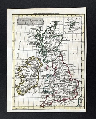 Mapa John Russell 1795 Gran Bretaña Irlanda Inglaterra Escocia Gales Londres Dublín Foto 1 de 4
