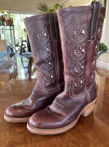 Vintage / Women’s Frye Austin Floral Cut Out Cowboy Western Boots size 8M Brown - Picture 1 of 10