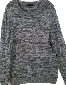 EXPRESS-Mens Classic Pullover Knit Sweater-Large Slim Fit-Dark Gray-100% Cotton - Picture 1 of 8