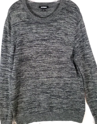 EXPRESS-Mens Classic Pullover Knit Sweater-Large Slim Fit-Dark Gray-100% Cotton - Image 1 of 4