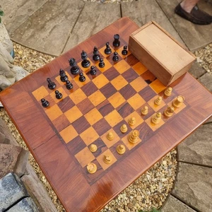 Vintage Wooden Chess Set – Staunton Style Carved Pieces (Boxed, Incomplete) - Picture 1 of 24