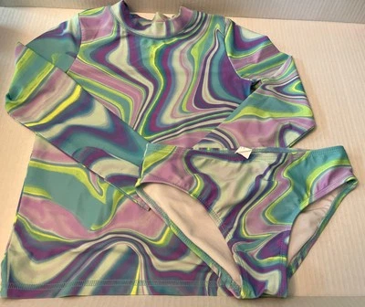 Traje de baño manga larga de 2 piezas con remolino azul púrpura M para niños Place Girls Foto 1 de 4