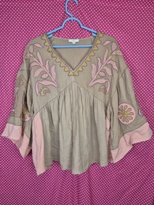 Blusa Boho Hippie Bordada Caballete Tostada/Rosa M Mediana - Imagen 1 de 4