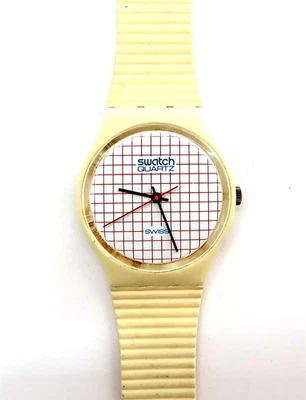 Swatch Watch TENNIS GRID GW100 with Case Vintage 1983 Gents Mens Ribbed Band - Image 1 of 4