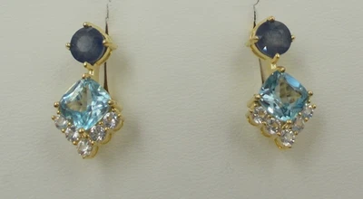 Topas, Saphir - Ohrstecker, Ohrhänger, Ohrringe, Sterlingsilber 925 vergoldet - Bild 1 von 4