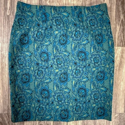 J. Jill XS Petite Floral Jacquard Pencil Skirt Teal Blue Green Tapestry Style - Image 1 of 4