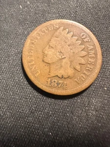 1874 1C BN Indian Cent Semi Key Lot #1070 - Picture 1 of 3