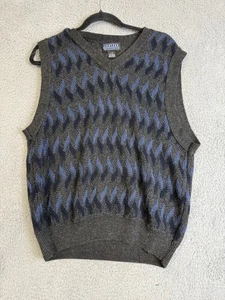 Jantzen Classics Sweater Vest Mens Large Gray Blue Pattern Knit Pullover Retro - Picture 1 of 10