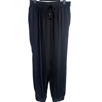 Zara Trf Tapered Elastic Drawstring Waist Harem Pant Pockets Sheer M Black #3776 - Image 1 of 4