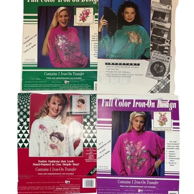 Vntg 90s Iron on Transfer Sewing Lot Floral Lily Asian Fan Gibson Girl Clothes - Image 1 of 4