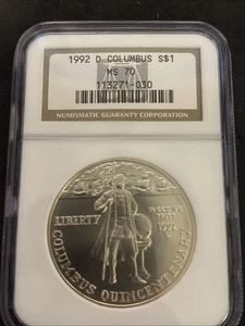 1992 D Columbus Commemorative Silver Dollar NGC MS70 - Picture 1 of 2