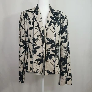 Giancarlo Ferrari Cream and Black Floral Linen Open Blazer Black Piping Size 8 - Bild 1 von 9