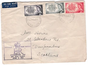 NS25 AUSTRALIA 1953 CORONATION DAY SPECIAL AIR MAIL FLIGHT COVER TO GB - Picture 1 of 2