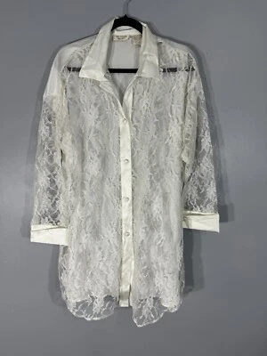Camisa para dormir vintage de encaje etiqueta dorada Victoria's Secret de gran tamaño talla M/L marfil Foto 1 de 4