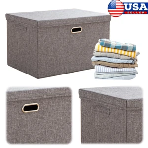 Collapsible Storage Bin Box with Lid Heavy Duty Fabric Cube Organizer Containers - Picture 1 of 10