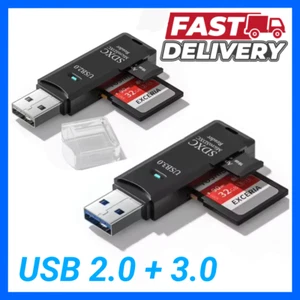 2-in-1 USB 3.0/2.0 Micro SD Card Reader Fast Adapter - Phone PC Laptop Camera - Afbeelding 1 van 6