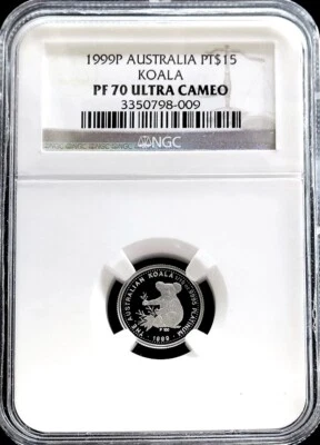 1999 P PLATINUM AUSTRALIA 108 MINTED $15 KOALA COIN NGC PROOF 70 ULTRA CAMEO - Image 1 of 2