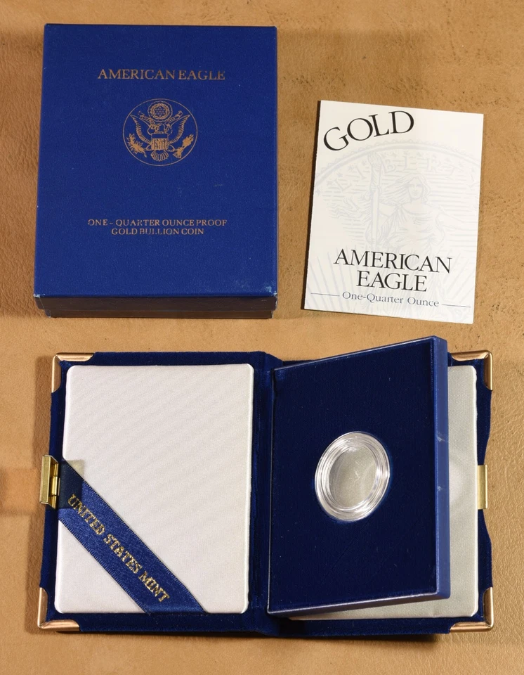 1998 Proof 1/4 oz Gold American Eagle Box and COA - No Coin - Image 1 of 1