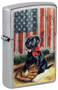 ZIPPO LINDA PICKEN COLLECTION Lighter AMERICAN BLACK LAB PUP 81523 Glove & Ball - Picture 1 of 1
