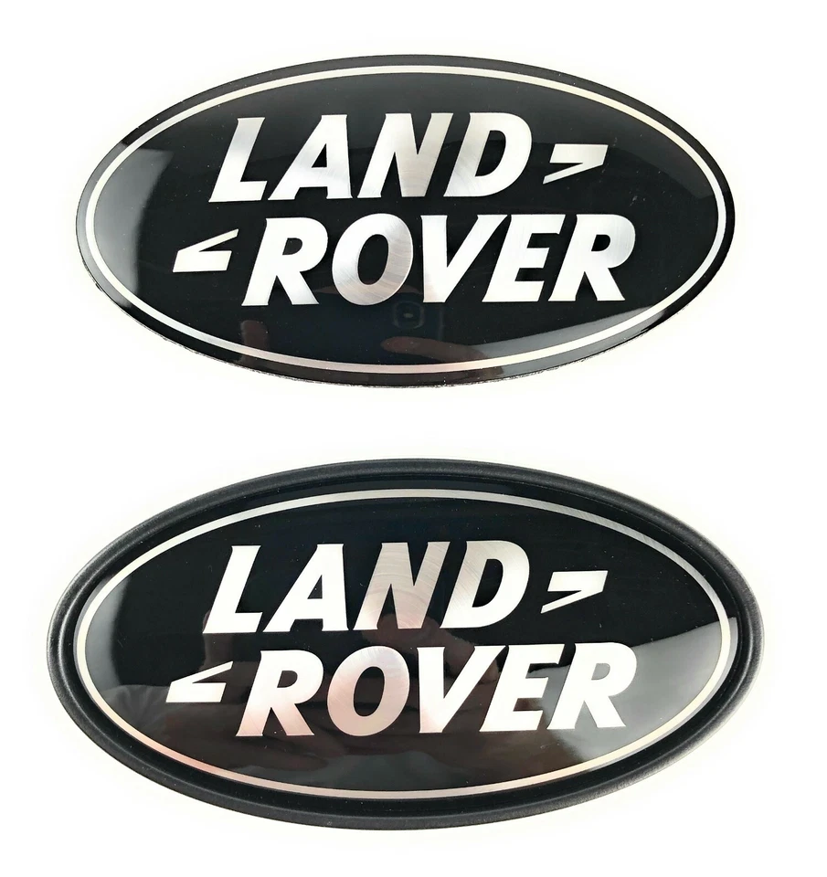 Land Rover Defender Front KBX Grille Badge Black on Silver Part# Dah500330